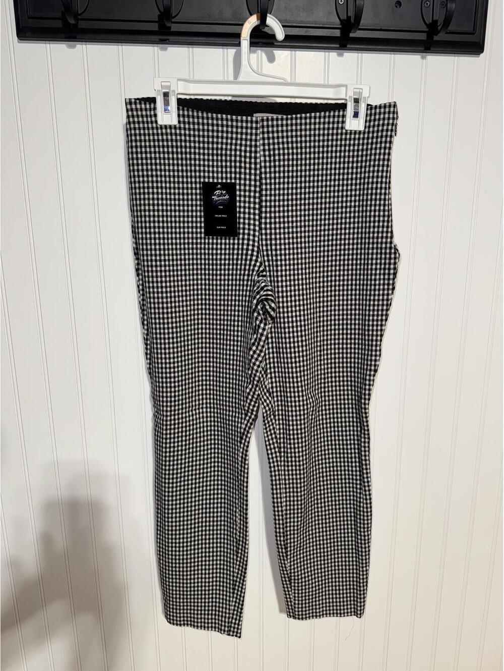 H&M Women's Medium Black White Gingham Check Stretch Pants